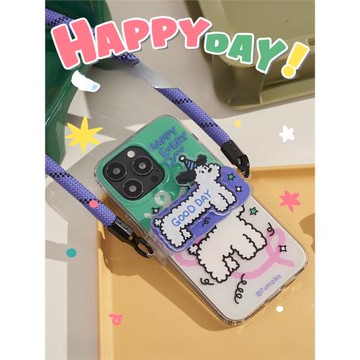 Pumzika原創綠色小狗雙層磨砂可愛圖案適用于蘋果iphone15pro全包13 14promax手機殼軟殼手機夾背帶