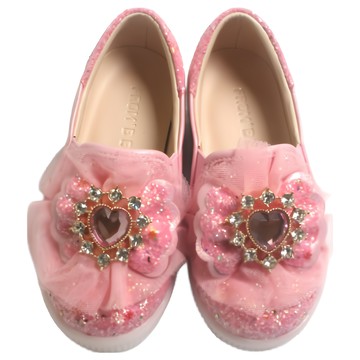 FROM'BEBE 女童款 Elise愛心水鑽LED發光懶人鞋 粉色 閃亮舒適好穿搭  170mm