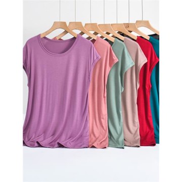 媽媽裝莫代爾短袖T恤女夏寬松圓領大碼內搭打底衫中老年薄款上衣