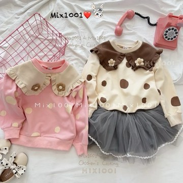 🌈✨mix1001 乖巧女孩不規則點點上衣✨兒童花朵造型領圓點上衣 5-17