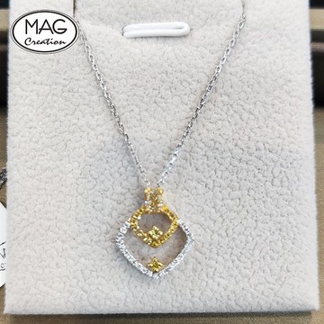 黃鑽系列 | 18K白金鑽石菱形吊墜頸鏈