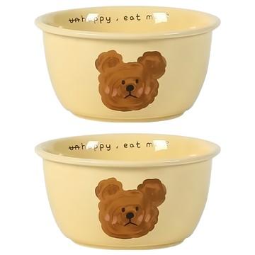 沐慕家居 臭臉熊餐具組 2個 陶瓷碗  小碗(11.5 x 6cm)  混合色  1組