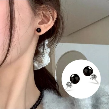 S925純銀黑瑪瑙圓形耳釘款耳環 6MM  -附馬卡收納盒