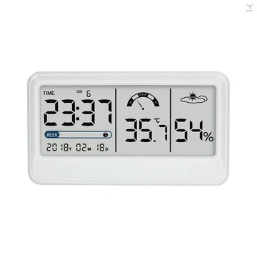 Toyutw)數字濕度計電子溫濕度計帶時間日期液晶顯示時鐘室內溫度計濕度計帶支架用於溫室花園地窖
