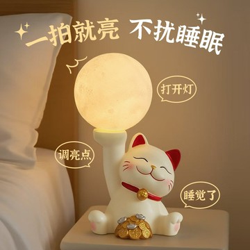 【現貨秒發】創意卡通招財貓擺件 招財貓家居客廳擺件 招財貓小夜燈 招財貓氛圍燈 招財貓睡眠燈 星空燈 月球燈 招財貓