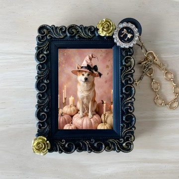 犬 (秋田犬) 包包吊飾 萬聖節限定 黑色畫框