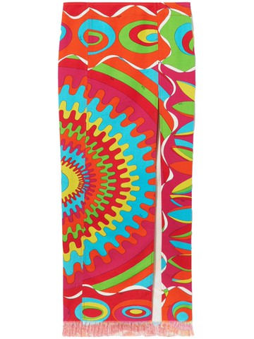 PUCCI - geometric print frayed maxi skirt - women - Cotton - 44 - Red