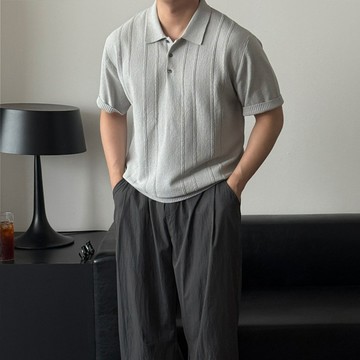 正韓毛圈紗立體織紋翻領短袖針織衫 5色 YUPPIE 預購商品 0713