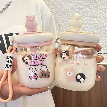 🎗水杯 水瓶 水杯女生高顏值可愛吸管攪拌杯辦公室雙飲塑料杯兒童新款杯子