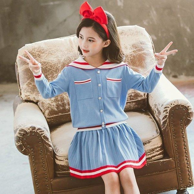 子供服 キッズ 女の子 長袖 上下 ニットトップス セーター ミニ
