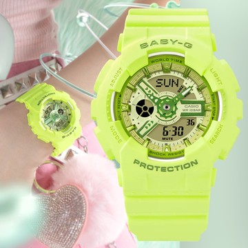 CASIO 卡西歐 BABY-G Y2K 鮮豔時尚 繽紛單色調設計雙顯錶-螢光 BA-110YK-3A