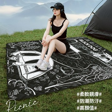 【Blackdog】無縫防潑水加厚野餐墊 200x200cm WS011 (7種款式/可機洗地墊/露營/遊戲墊/沙灘墊/防潮墊/交換禮物)