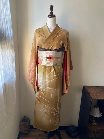 鵝黃荒草古董小紋和服