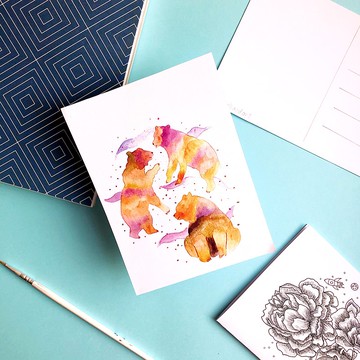 水彩熊明信片