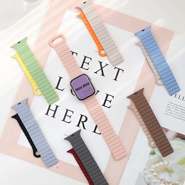 撞色磁吸錶帶 液態硅膠 適用Apple Watch 10 9 8 7 6 SE 蘋果手錶45mm 46mm 42mm