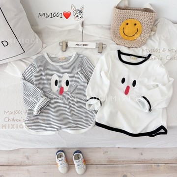 🌈✨mix1001 薄 表情大眼睛👀印圖上衣✨兒童配色領邊上衣 ✨ 5-17