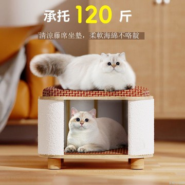 四季通用貓窩凳子人貓共用可坐貓屋客廳實木貓抓板日式網紅貓窩