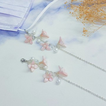 好質感銀款樹脂花實用時尚珍珠水晶多用途鍊/口罩鍊/項鍊/手鍊