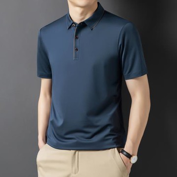 沐羊翻領polo衫男短袖夏季薄款2023新款中年商務桑蠶絲高端t恤