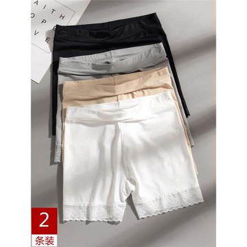 夏季冰絲安全褲女防走光二合一打底褲短褲無痕不卷邊蕾絲內褲薄款