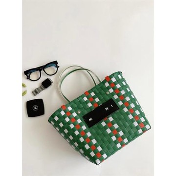 2022新款韓版手工編織包ins超火彩色編織菜籃子網紅款休閑籃子包