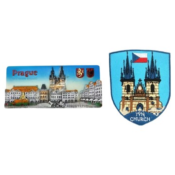 A-ONE 匯旺 捷克布拉格磁鐵冰箱貼 + 捷克泰恩教堂背膠補丁 2件組 台灣製 刺繡材質 磁鐵:4.13 x 1.85inches 布藝徽章:2...  磁鐵:4.13 x 1.85inches，布藝徽章:2.5 x 3.1inches