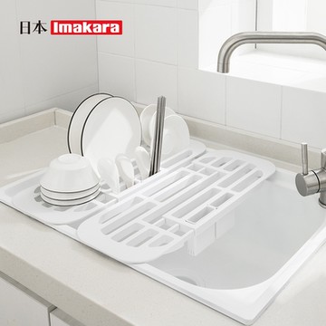 日本Imakara 廚房水槽用伸縮式瀝水架/碗盤架