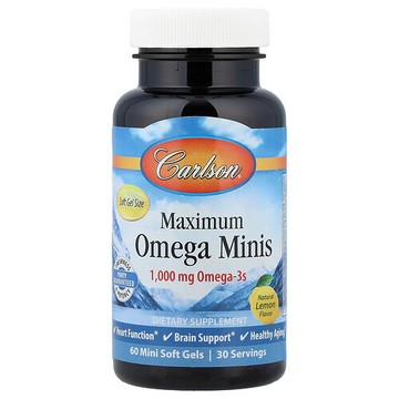 Carlson, Maximum Omega Minis，天然檸檬味，1000 毫克，60 粒迷你軟膠囊（每粒軟膠囊 500 毫克）