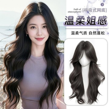 TOP🥇假髮女 全頭套假髮 韓式中分瀏海 大波浪長髮 仿真長捲髮 高顱頂假髮套 整頂假髮女 法式瀏海 頭頂補髮片