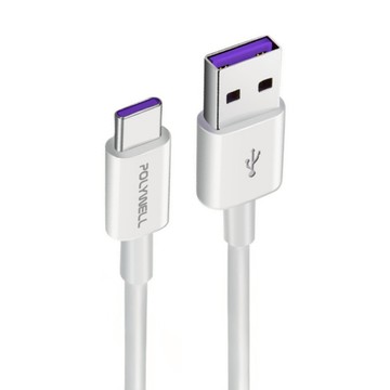 POLYWELL 寶利威爾 USB-A-USB-C 5A快充線  1m  白色  1條