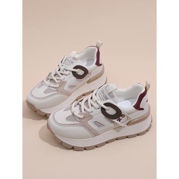 真皮運動鞋新款女鞋百搭休閑厚底小白鞋小眾增高鞋子復古老爹鞋女