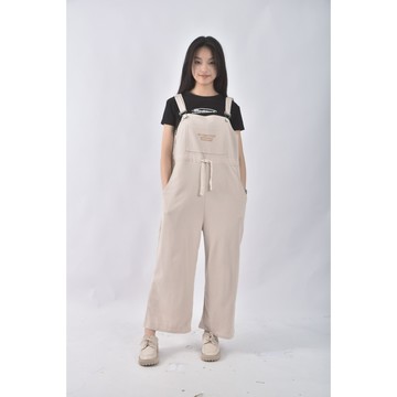 (F) in touch韓牌高腰吊帶寬鬆杏色長褲二手衣