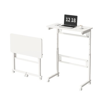 【慢慢家居】可升降站坐兩用-3秒摺SGS低甲醛可移動摺疊桌-80x40cm(邊桌 書桌 電腦桌 升降桌)站立升降摺疊桌-白色