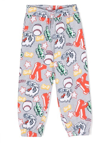 Kenzo Kids - graphic-print cotton track pants - kids - Cotton - 3 yrs - Grey