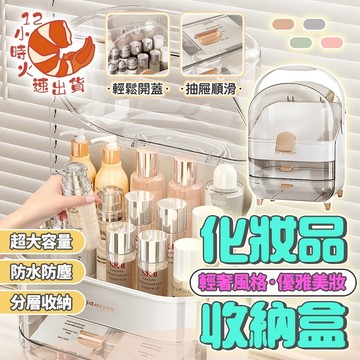 【現貨&限時免運中】三層化妝品收納盒 大容量桌面抽屜式防塵防水 化妝品收納櫃 保養品整理箱 可提式透明收納箱