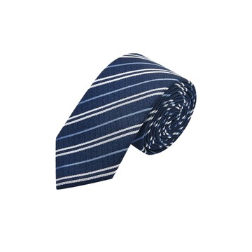 絲質條紋配襯領帶/深藍軍藍色 | 4110012078