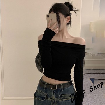 韓版氣質一字領長袖上衣【W590】