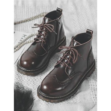 復古帥氣馬丁靴女英倫風真皮平底短靴秋冬季加絨2024新款布洛克鞋