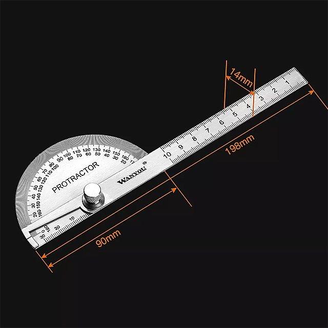 Vastar 180度調整可能な 分度器 ステンレス 鋼 アングル ゲージ 丸頭 キャリパー 測定 定規