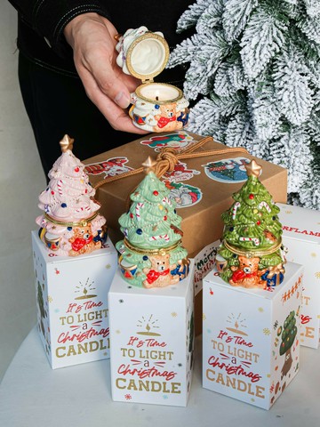 耶誕節禮物 交換禮物 聖誕小熊聖誕樹原創香薰蠟燭室內無煙小眾送女友閨蜜創意生日禮物