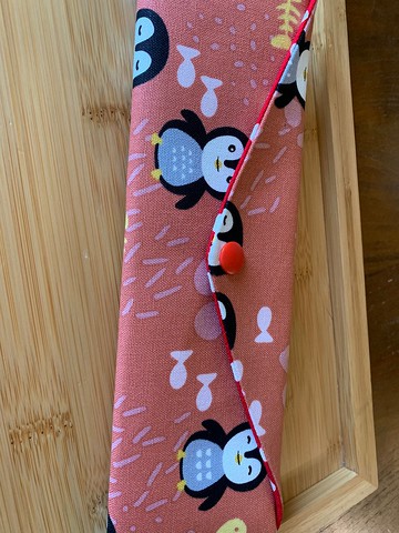 文青風環保純棉筷袋  企鵝想飛 浪漫粉 日本 潮物 收納 手作餐具