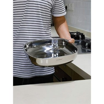 罕見18/10不銹鋼方形盤加厚煎鍋烤盤大盆菜盤子電磁爐燃氣灶通用