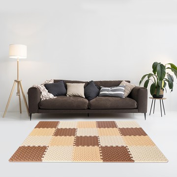 MOMOTARO 桃太郎地墊 極厚超Q樹葉紋巧拼地墊防撞瑜珈墊 附邊條  32 x 32 x 2.5cm  焦糖咖啡+溫暖橘+奶茶米  36片