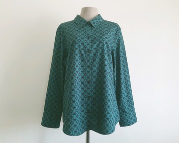 CHICO'S 復古蔚藍黑 Ikat 襯衫 女款長袖純棉上衣 L