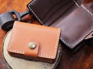 對摺3咭位1風琴位咭套 好好縫 皮革DIY材料包 免費壓字 卡片套