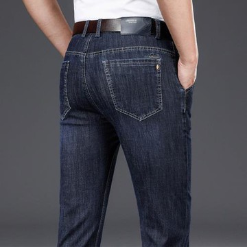 新款牛仔褲男薄款高腰直筒褲子商務休閑中年爸爸百搭潮流長褲夏裝