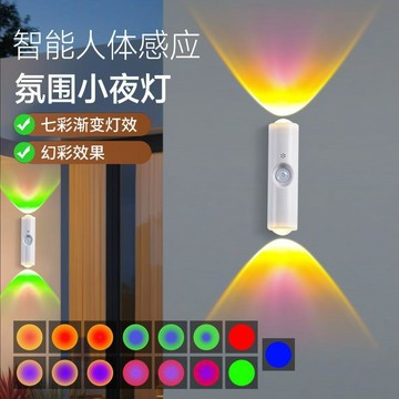🔥在臺出貨🔥雙頭貓眼氛圍燈壁燈充電式酒櫃玄關小夜燈臥室衣櫃智能人體感應燈