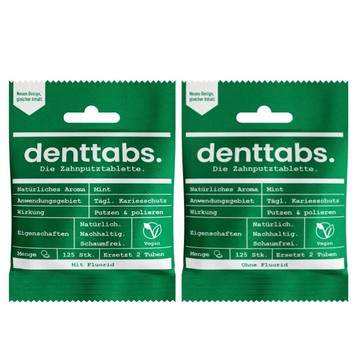德國 DENTTABS 潔牙錠 薄荷溫和/清新潔牙錠 125錠 含氟 無氟 塊狀牙膏 附發票【心心哈德】現貨 全館499超取免運｜全場下殺★滿額再享折扣