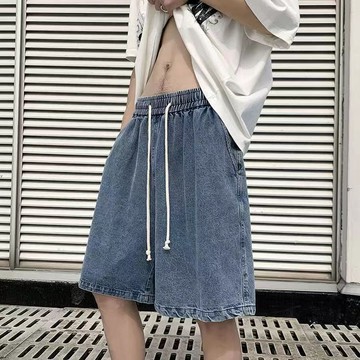 【T-2】❤松緊腰牛仔闊腿短褲男 夏季 薄款 韓版 潮牌 復古 寬鬆 大碼五分中褲男 牛仔褲 男生衣著