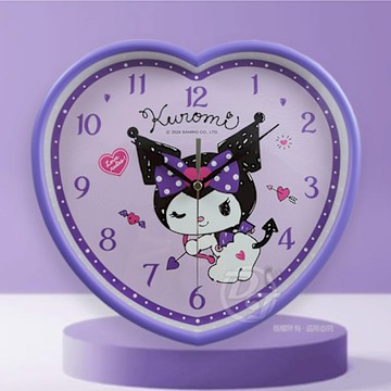 KUROMI小惡魔蝴蝶結紫漾愛心靜音掛鐘 JM-W567KU-A